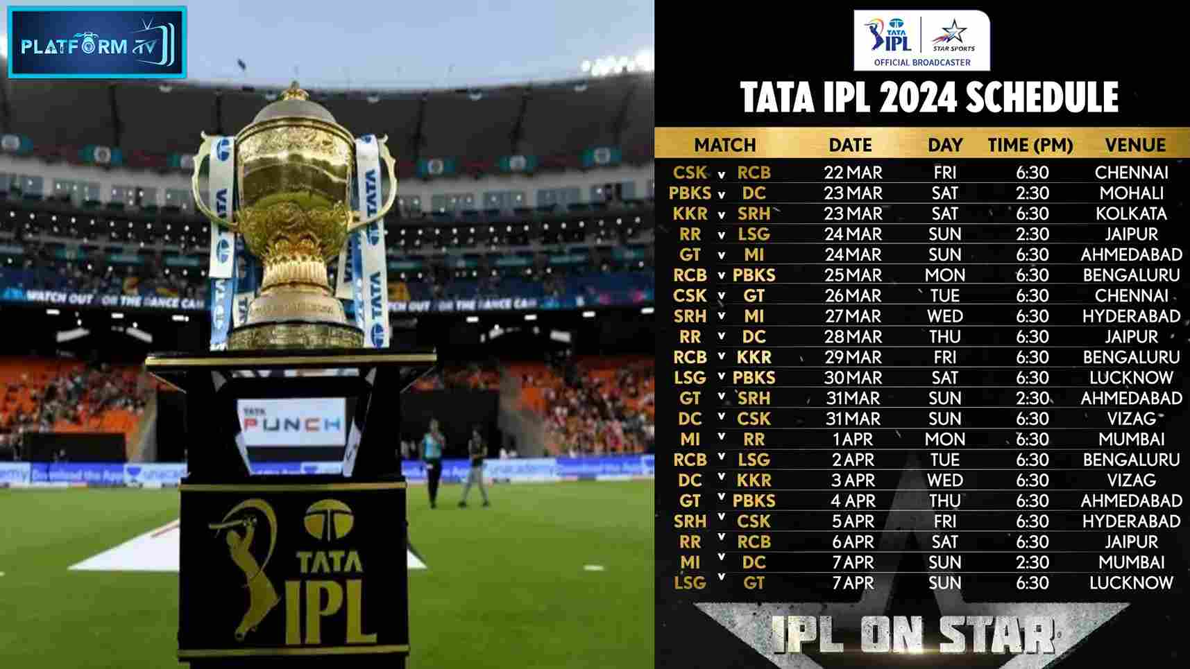 IPL 2024 Fixtures சென்னை சூப்பர் கிங்ஸ் மற்றும் ராயல் சேலஞ்சர்ஸ்